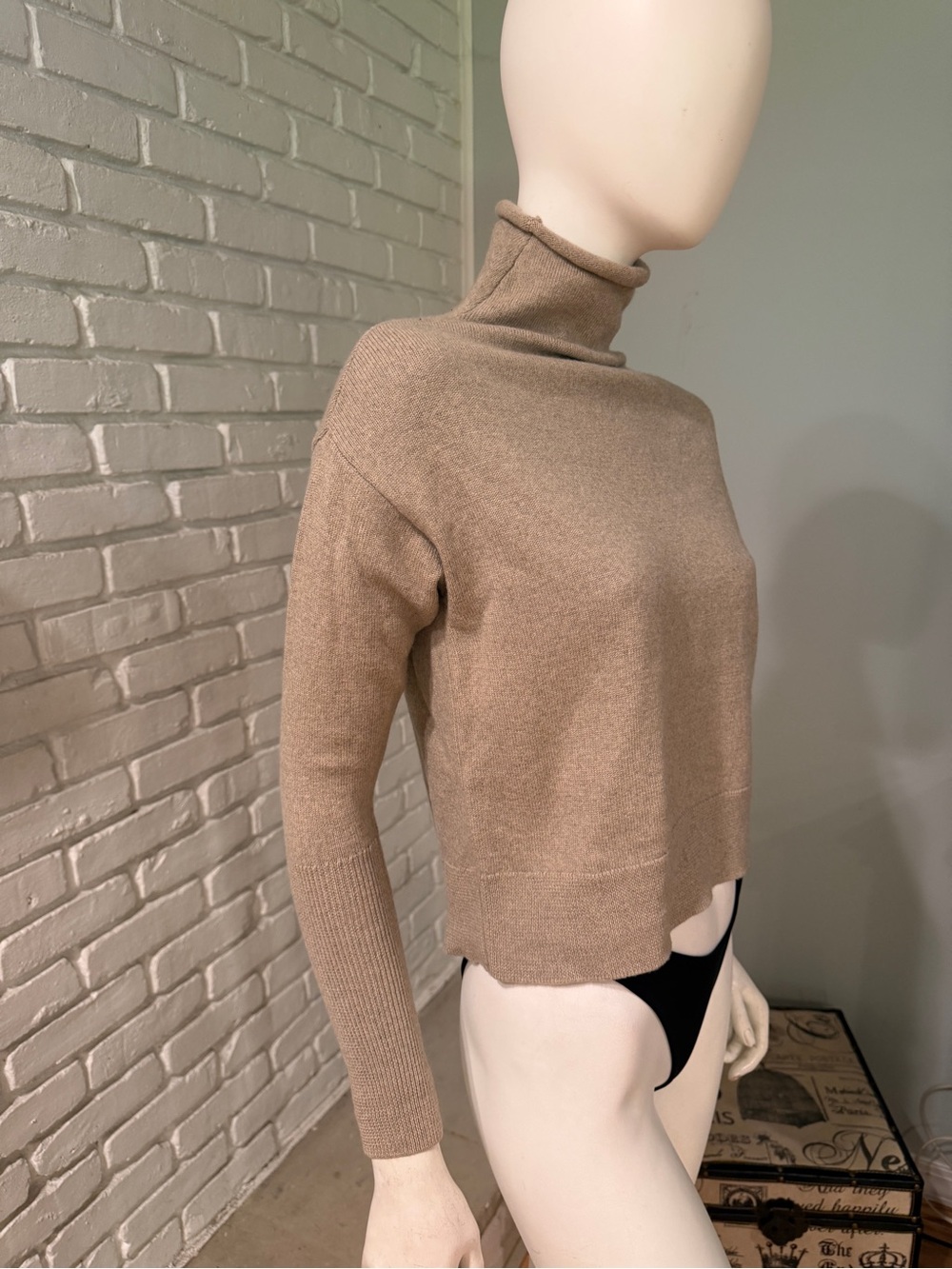 Wilfred Aritzia 100% Wool Turtleneck Sweater Camel Beige Size S Italian Yarn - Picture 9 of 12